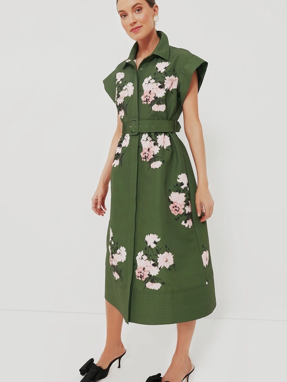 Tuckernuck Olive and Pressed Powder Floral Chloe Dress
